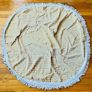 Vintage Mustard & White Checkered Round Tablecloth